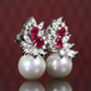 Micro-setting ruby color Lab created stones White shell pearl earrings, sterling silver
