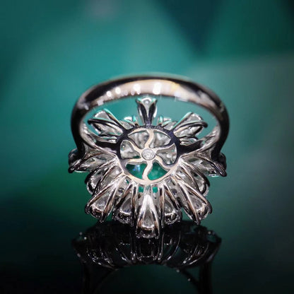 Micro-setting round emerald color Lab created stones Apollo ring, sterling silver