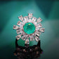 Micro-setting round emerald color Lab created stones Apollo ring, sterling silver