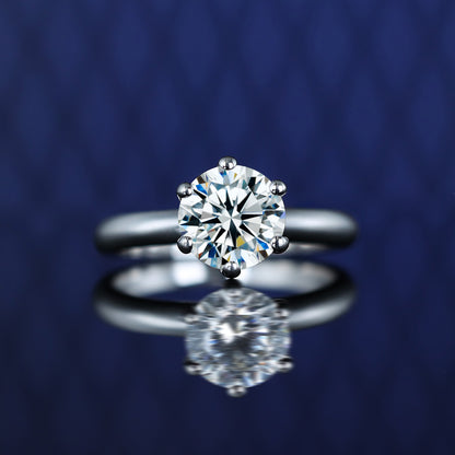 Promotion design: Six prong Round firework cut Lab created stones ring, sterling silver. (2 carat)