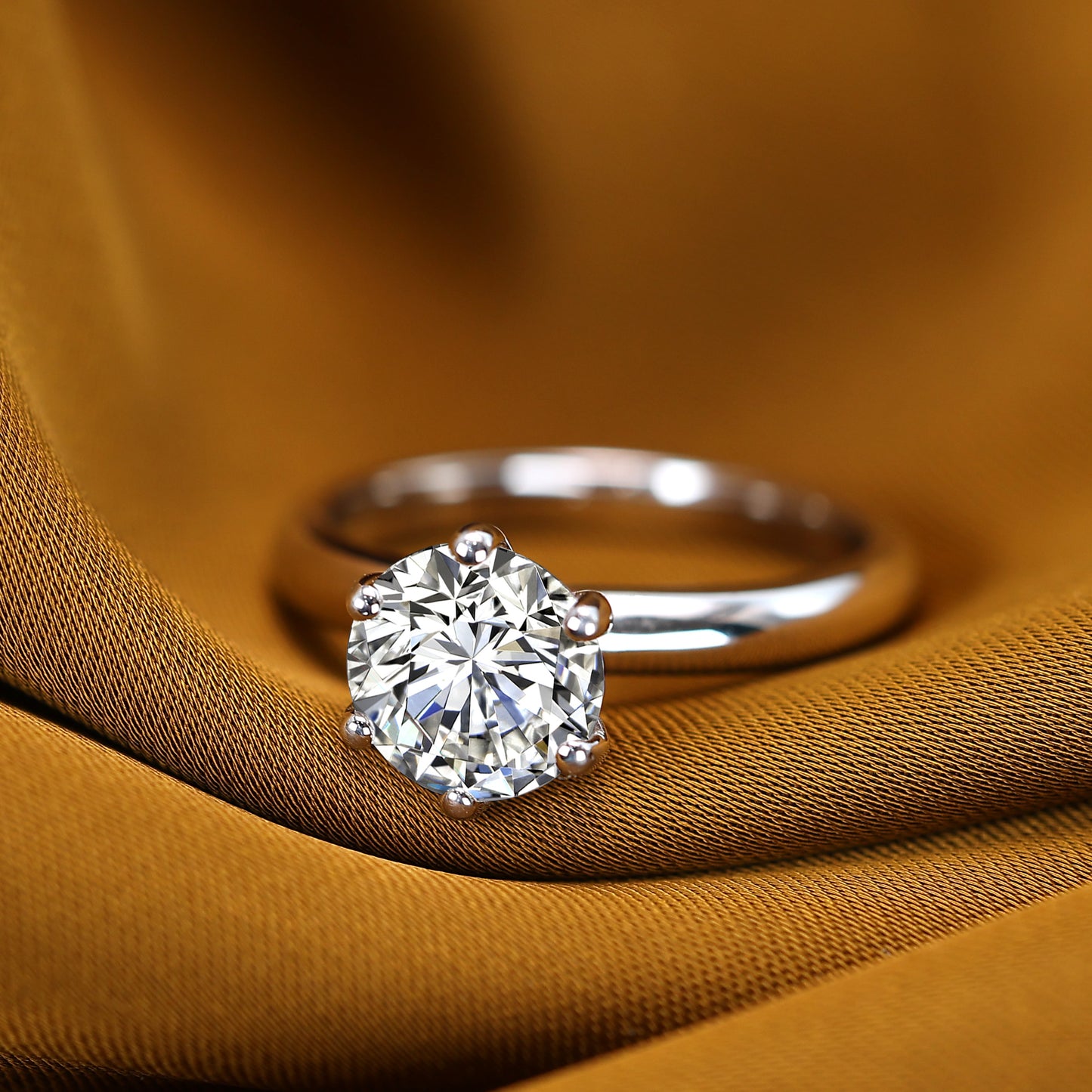 Promotion design: Six prong Round firework cut Lab created stones ring, sterling silver. (2 carat)