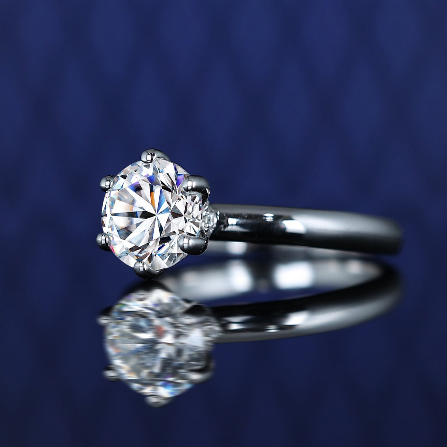 Promotion design: Six prong Round firework cut Lab created stones ring, sterling silver. (2 carat)