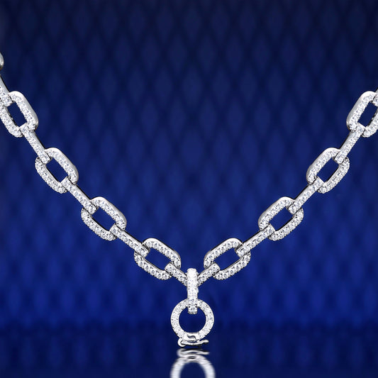 Micro-setting lab created stones interlocking multi-purpose fully studded necklace, sterling silver