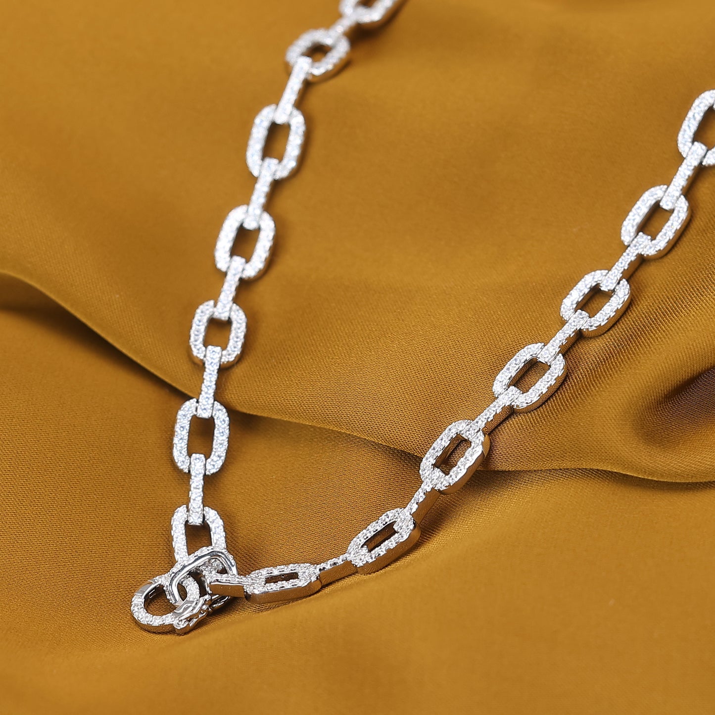 Micro-setting lab created stones interlocking multi-purpose fully studded necklace, sterling silver