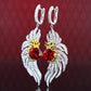 Micro-setting Ruby color Lab created stones red-crowned crane earrings, sterling silver