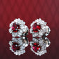 Micro-setting Ruby color irregular detailed ear studs, sterling silver