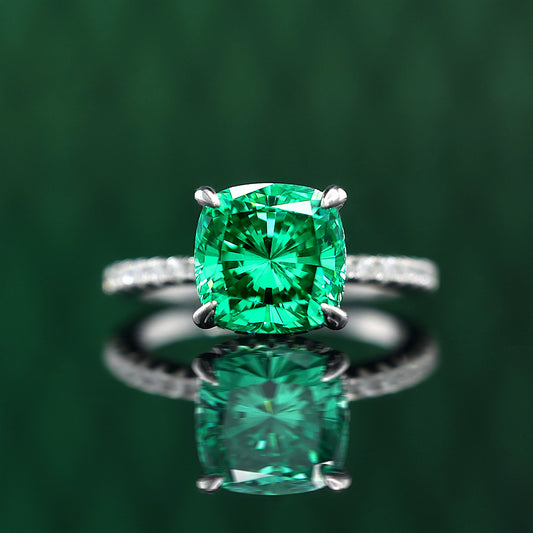 Promotional design Micro-setting Apple Green color Lab created stones 4 prong ring