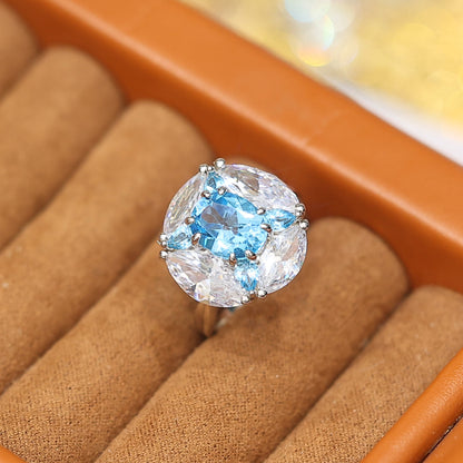 Special offer Only 1 piece Micro-setting Aquamarine color lab created stones ring, sterling silver. Size：adjustable