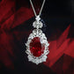 Micro-setting Ruby color Lab created stones Oval shape detailed lace necklace, sterling silver.