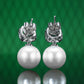 Micro-setting Apple Green color lab created stones White shell pearls dangle earrings, sterling silver