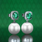 Micro-setting Apple Green color lab created stones White shell pearls dangle earrings, sterling silver