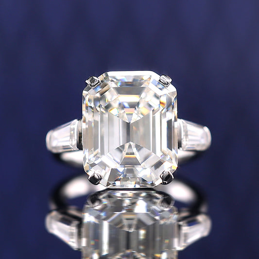 Micro-setting Emerald cut Lab created stones Dream of stars ring sterling silver. (20 carat)