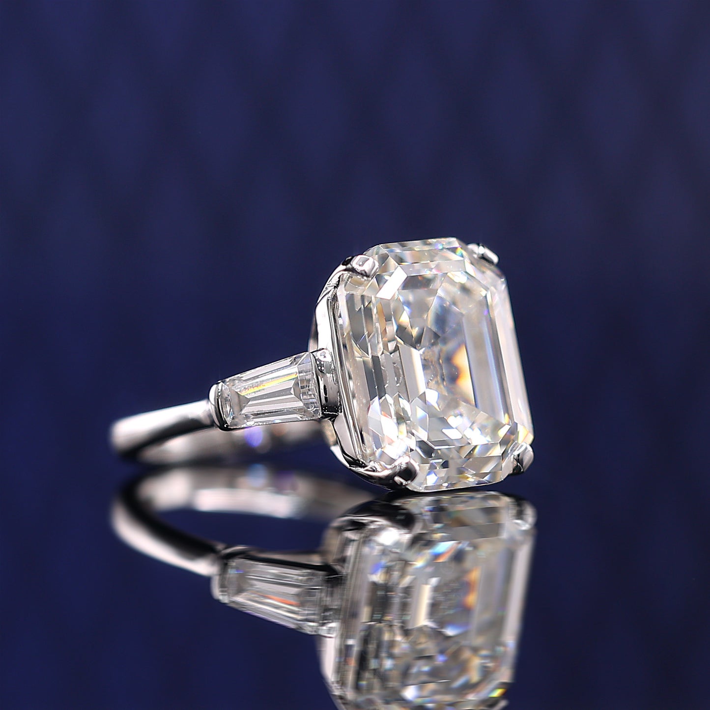 Micro-setting Emerald cut Lab created stones Dream of stars ring sterling silver. (20 carat)