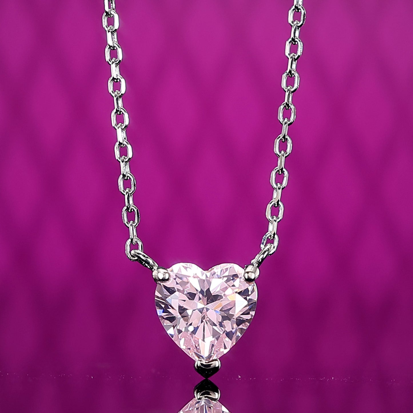 Micro-setting Pink diamond color Lab created stones small heart shape necklace, sterling silver