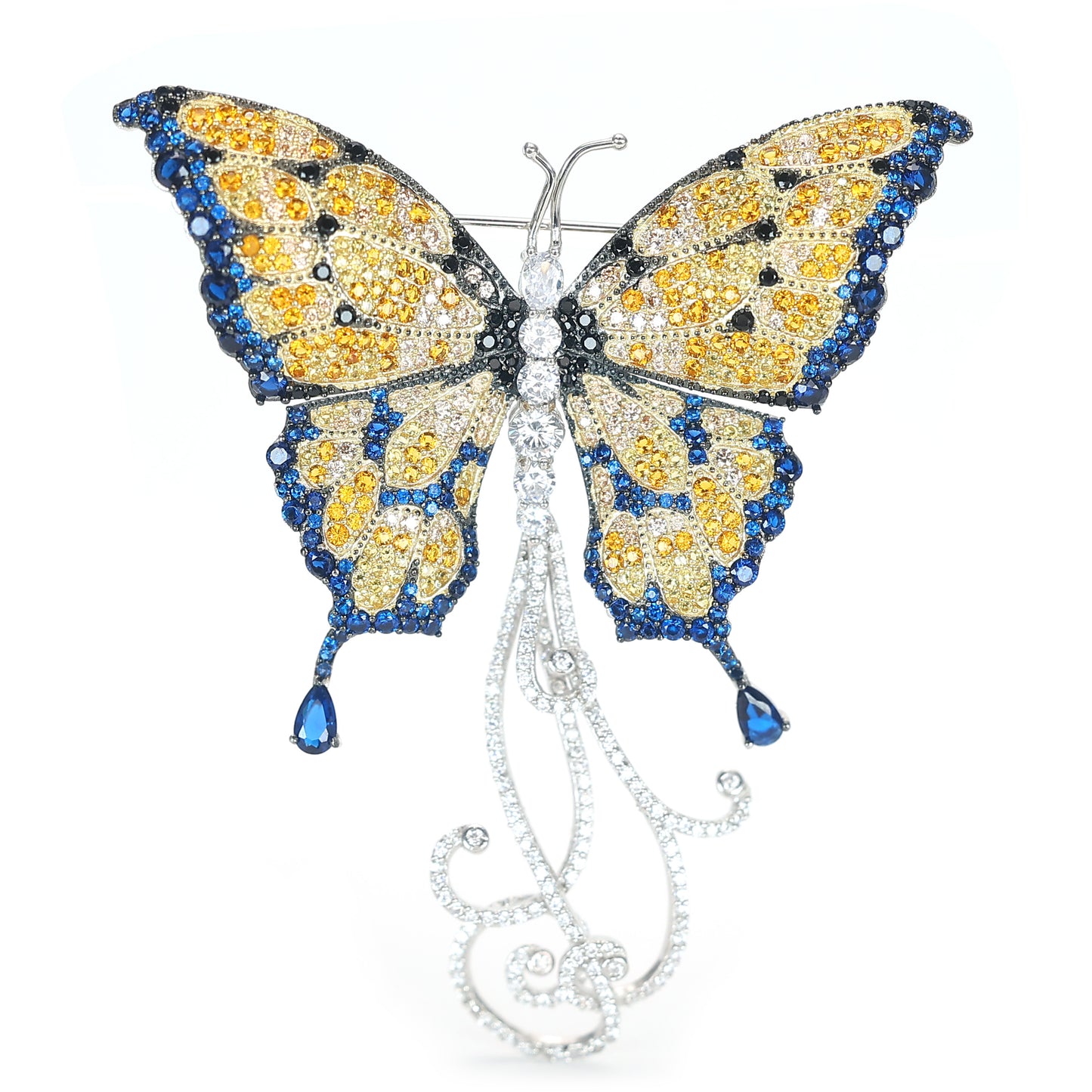 Seulement 1 diamants mélangés de couleurs micro-serties Broche papillon en pierres créées par le laboratoire, argent sterling