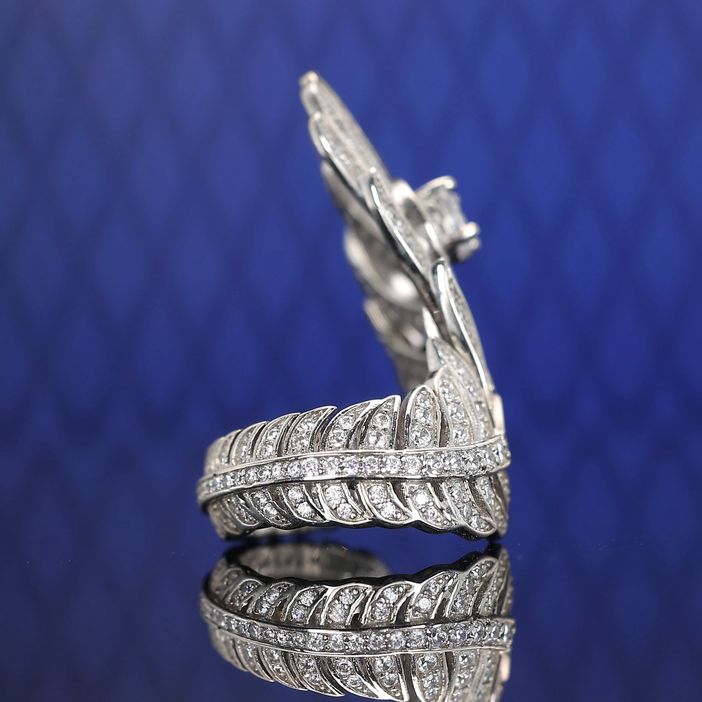 Special offer Micro-setting Diamond color Lab created stones Aurora feather ring, sterling silver