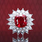 Micro-setting Ruby color Lab created stones Fancy sunflower ring, sterling silver (14 carat)