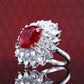 Micro-setting Ruby color Lab created stones Fancy sunflower ring, sterling silver (14 carat)