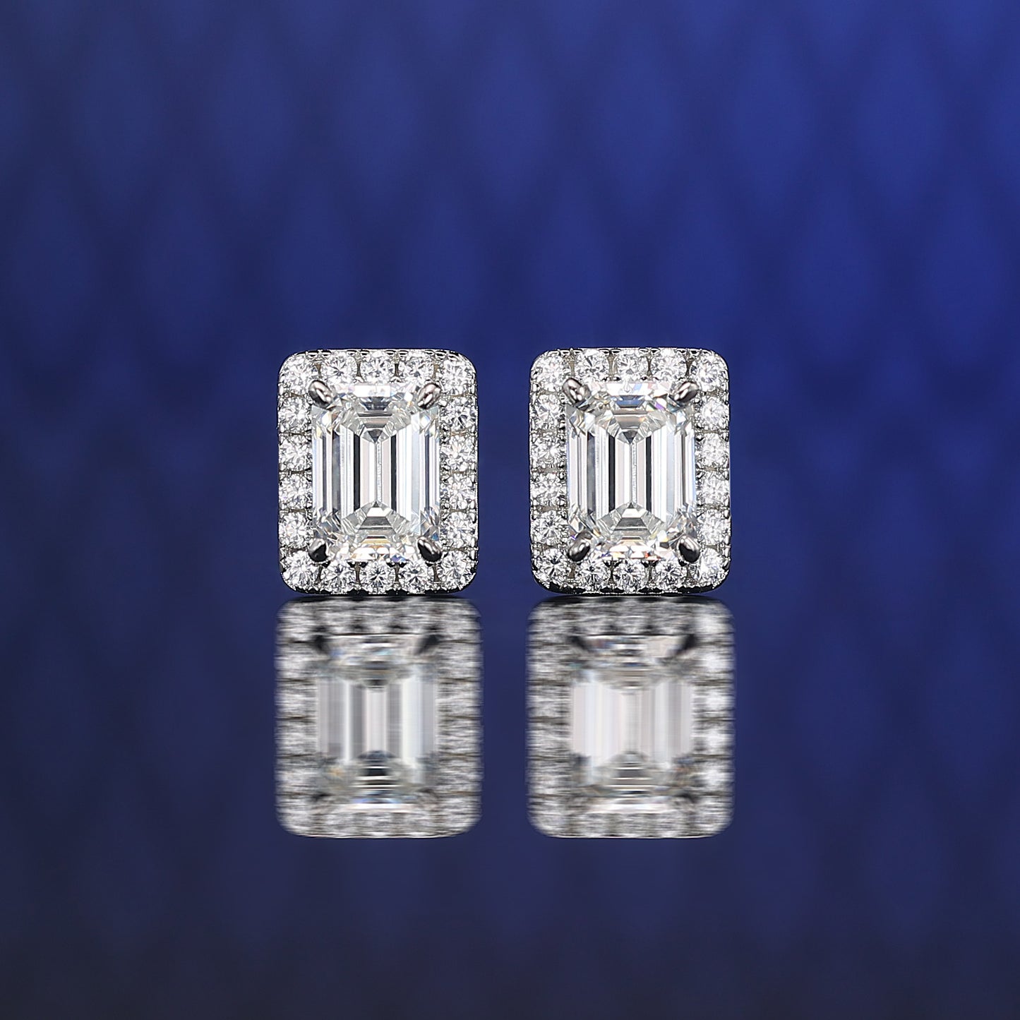 Welfare Exclusive emerald-cut Lab created stones rectangular shape ear studs, sterling silver.(4.4 carat)