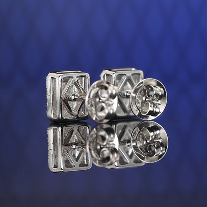 Welfare Exclusive emerald-cut Lab created stones rectangular shape ear studs, sterling silver.(4.4 carat)