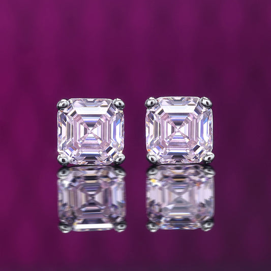 Offre spéciale Clous d'oreilles en pierres créées par le laboratoire, taille Asscher, micro-serti, argent 925/1000e