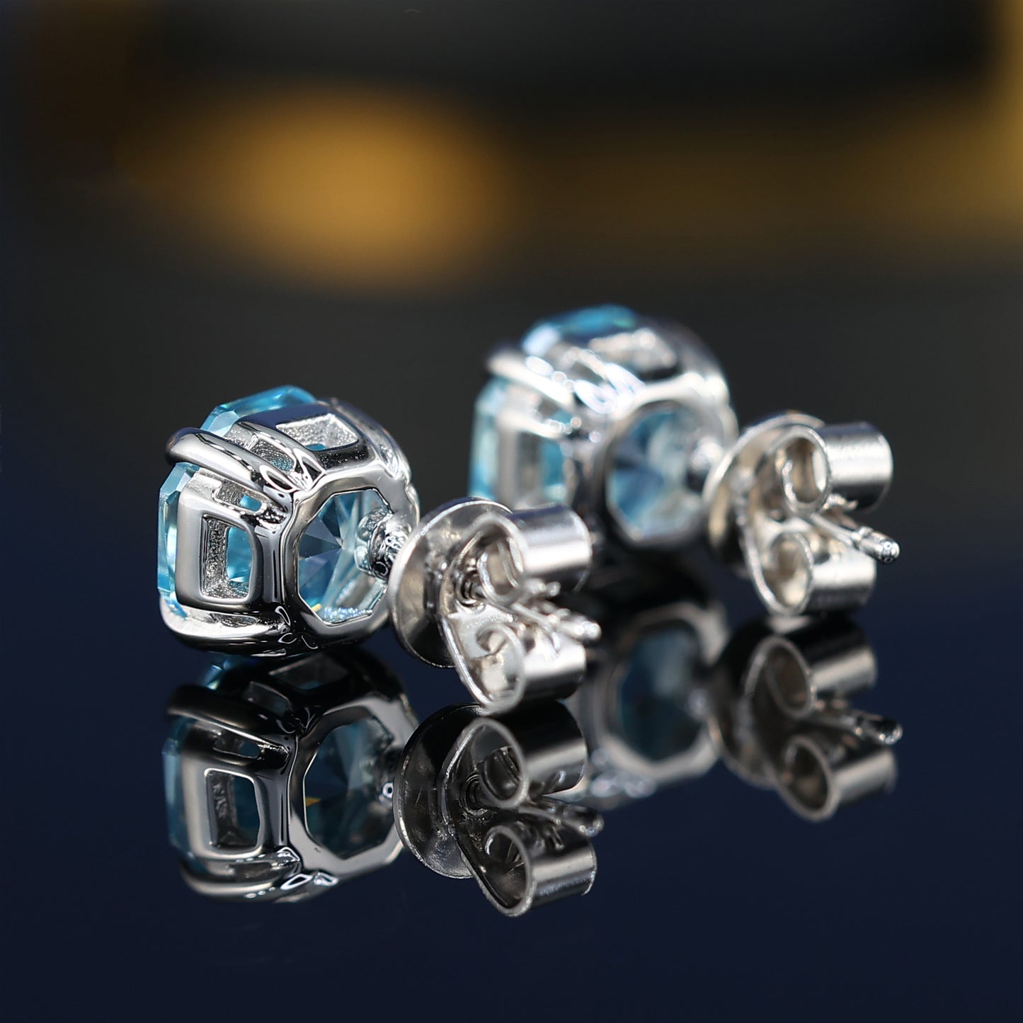 Special offer Pink diamond color Asscher-cut Lab created stones ear studs, sterling silver.