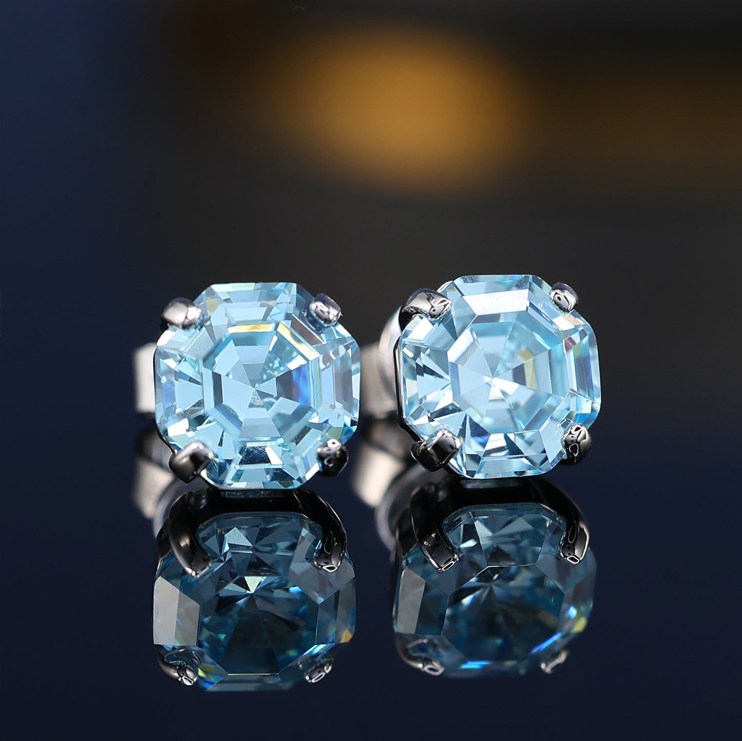 Special offer Pink diamond color Asscher-cut Lab created stones ear studs, sterling silver.