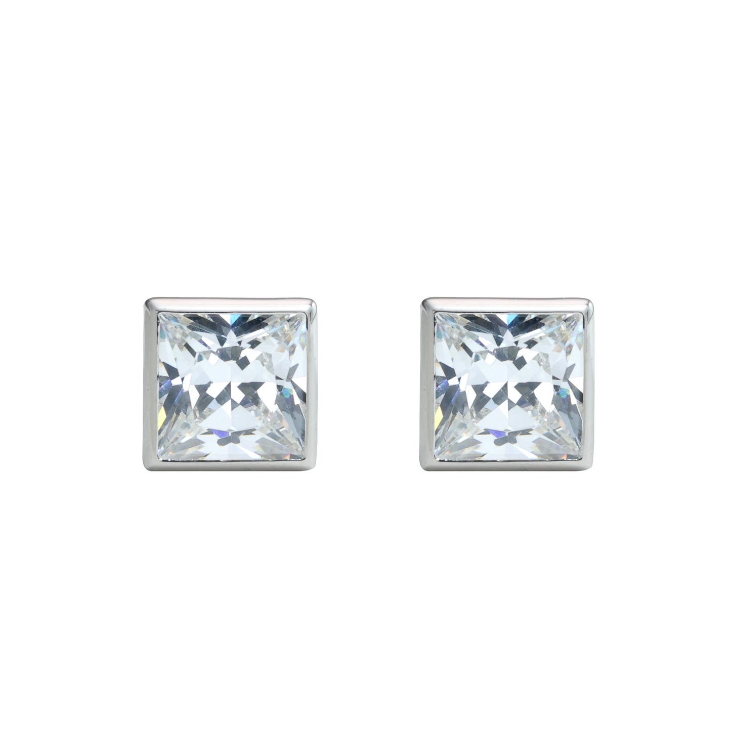 Micro-setting Clear diamond color Princess-cut Lab created stones detailed ear studs, sterling silver