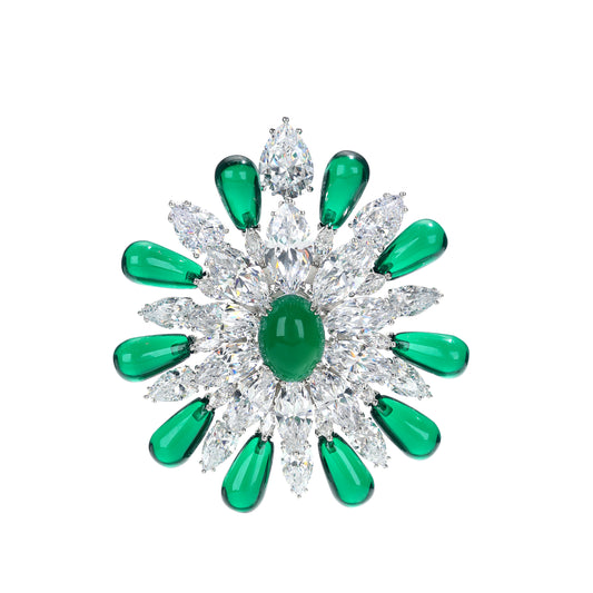 Luxury Green Oval Special cut and marquise artificial diamonds the Hope brooch , sterling silver.