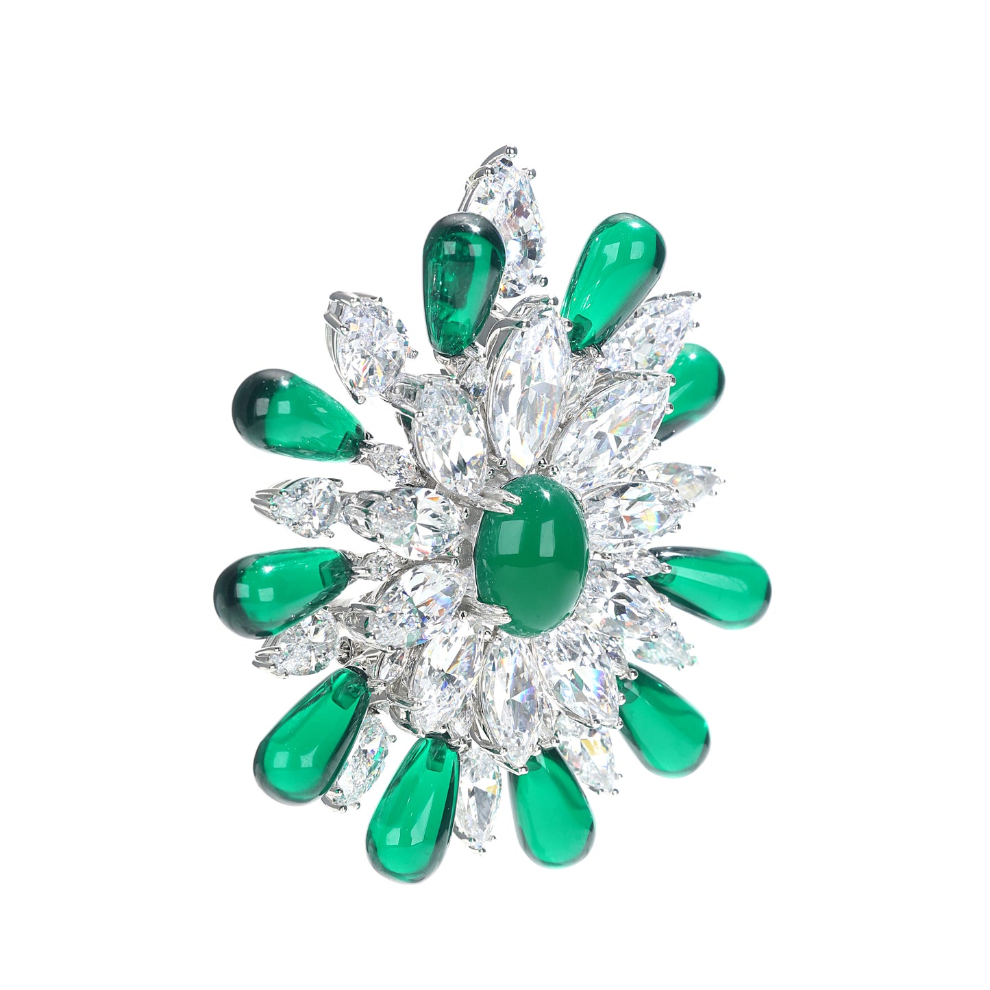 Luxury Green Oval Special cut and marquise artificial diamonds the Hope brooch , sterling silver.