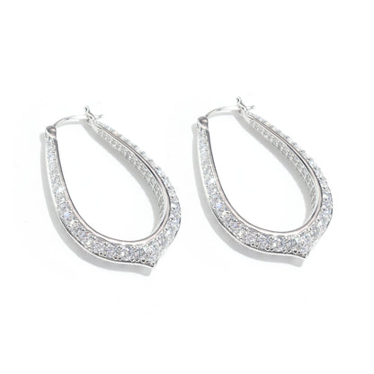 Limited edition Micro-setting Clear diamond color Lab created stones fully studded ear loops, sterling silver