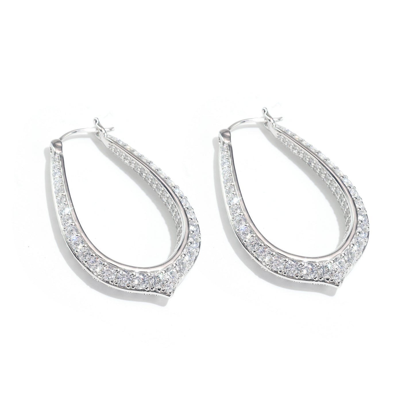 Limited edition Micro-setting Clear diamond color Lab created stones fully studded ear loops, sterling silver