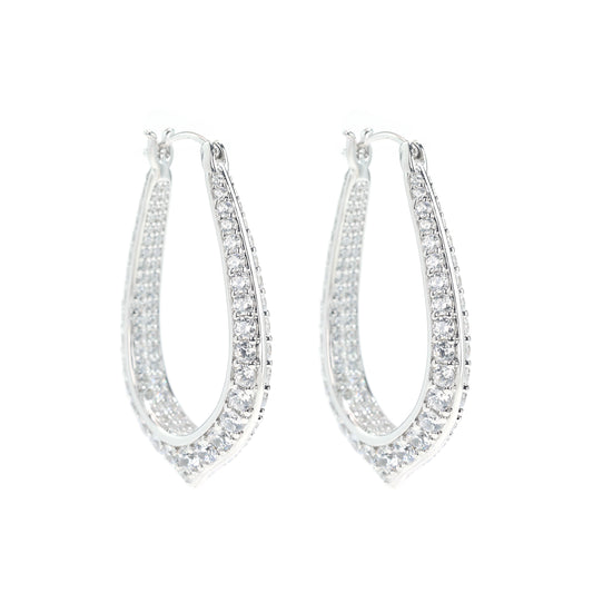 Limited edition Micro-setting Clear diamond color Lab created stones fully studded ear loops, sterling silver