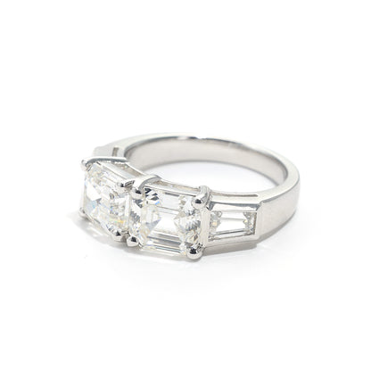 Special offer Clear diamond color Lab created stones Emerald cut 4 stones ring, sterling silver