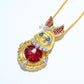 Limited edition Micro-setting Ruby color lab created stones Lucky rabbit rotate pendant, sterling silver