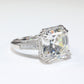 Micro-setting Clear Diamond color Asscher cut Lab created stones 12 prong Classic ring, sterling silver