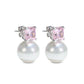 Micro-setting Pink diamond color Lab created stones White shell Pearl earrings, sterling silver