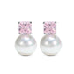 Micro-setting Pink diamond color Lab created stones White shell Pearl earrings, sterling silver