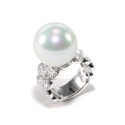 Micro-setting White shell pearl detailed wide band ring, sterling silver