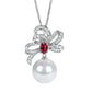 Promotional design Micro-setting Ruby color mixed cutting Lab created stones artistic White Shell Pearl necklace, sterling silver