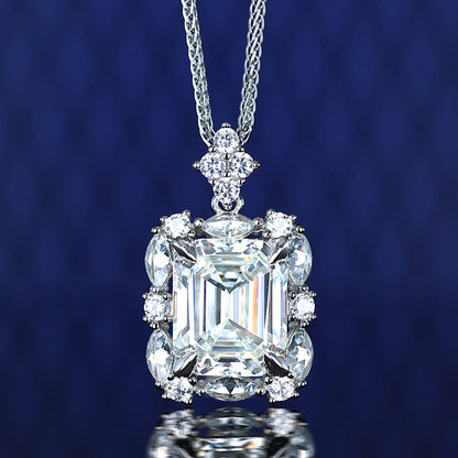 Welfare Exclusive Emerald-cut Lab created stones detailed necklace, sterling silver. (11.5 carat)