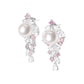 Wedding collection: Artistic Radiant Fusion Earrings Featuring Pink Diamond, Clear Diamond color Lab created stones Exquisite and Unique earrings, with Lustrous high quality Shell Pearls. sterling silver