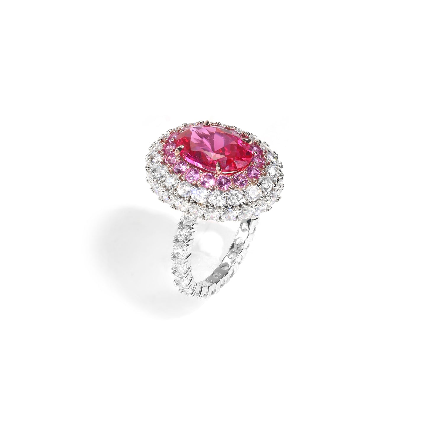 Micro-setting dark oval Pink diamond color Lab created stones Romantic Luxury statement ring, sterling silver