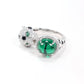 Jaguar selection： featuring stunning artificial emerald and Diamonds color Lab created stones open ring. sterling silver