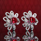 Micro-setting Ruby color Lab created stones Lace heart artistic earrings, sterling silver