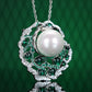 Micro-setting emerald color Lab created stones the Shining shell pearl multi-purpose brooch and pendant, sterling silver