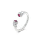 Micro-setting ruby color Lab created stones Modern ring, sterling silver