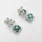 Micro-setting emerald color Lab created stones Artistic fantasy earrings, sterling silver