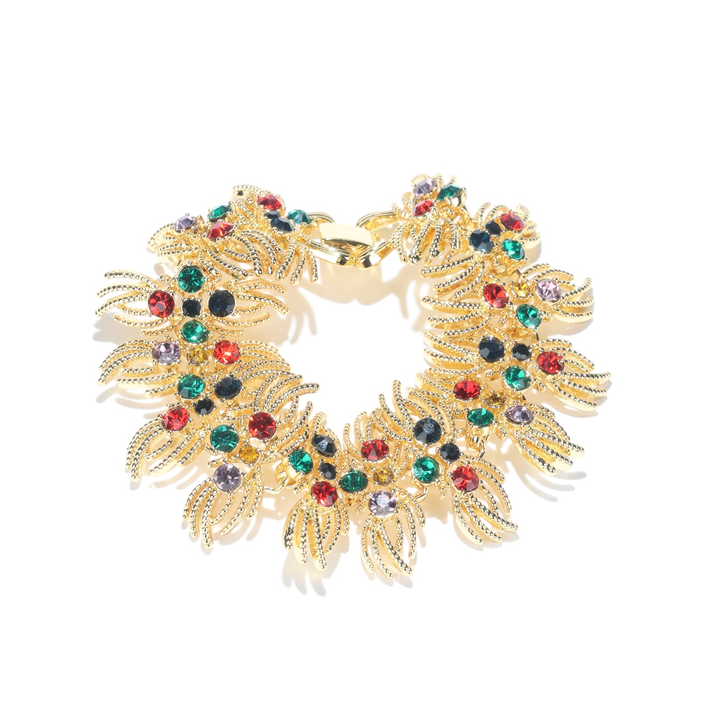 Retro style Fashion bracelet, brass with colorful CZ and 18K yellow gold plating