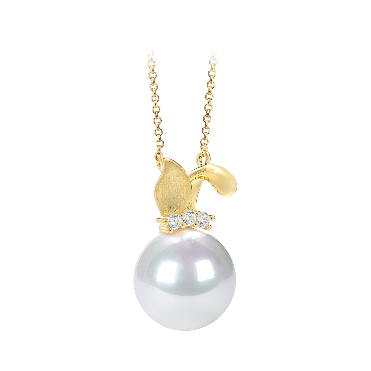 Micro-serti labo a créé des pierres et un collier de lapin mignon de perle de coquille, argent sterling